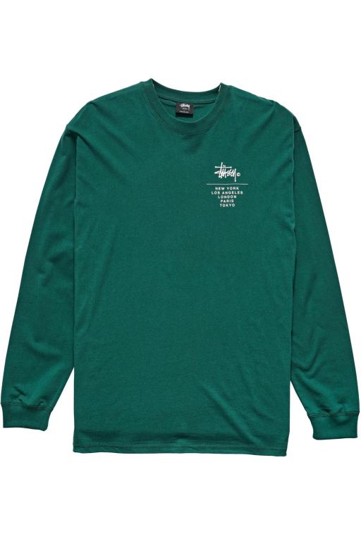 Stussy Mens City Stack Long Sleeve T Shirt Green - JGMES2063